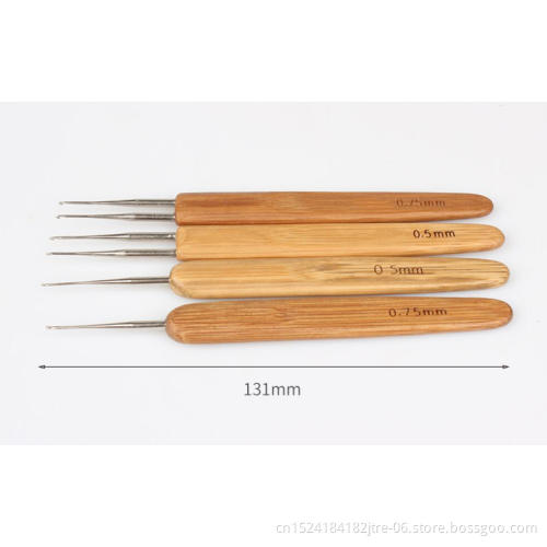 bamboo crochet hook set with case, wholesale stainless steel crochet hair extension hook wood